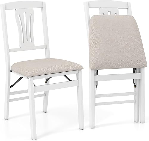 Giantex Juego de 2 sillas de comedor plegables, sillas de cocina tapizadas que ahorran espacio con marco de madera de goma, cojín de asiento