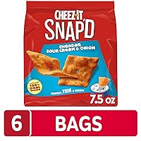 Vista 5 de Cheez-It Snap'd Chips de Galletas de Queso, Crujientes Delgadas, Aperitivos para el Almuerzo, Cheddar Crema Agria y Cebolla, Caja de 45oz (6 Bolsas)