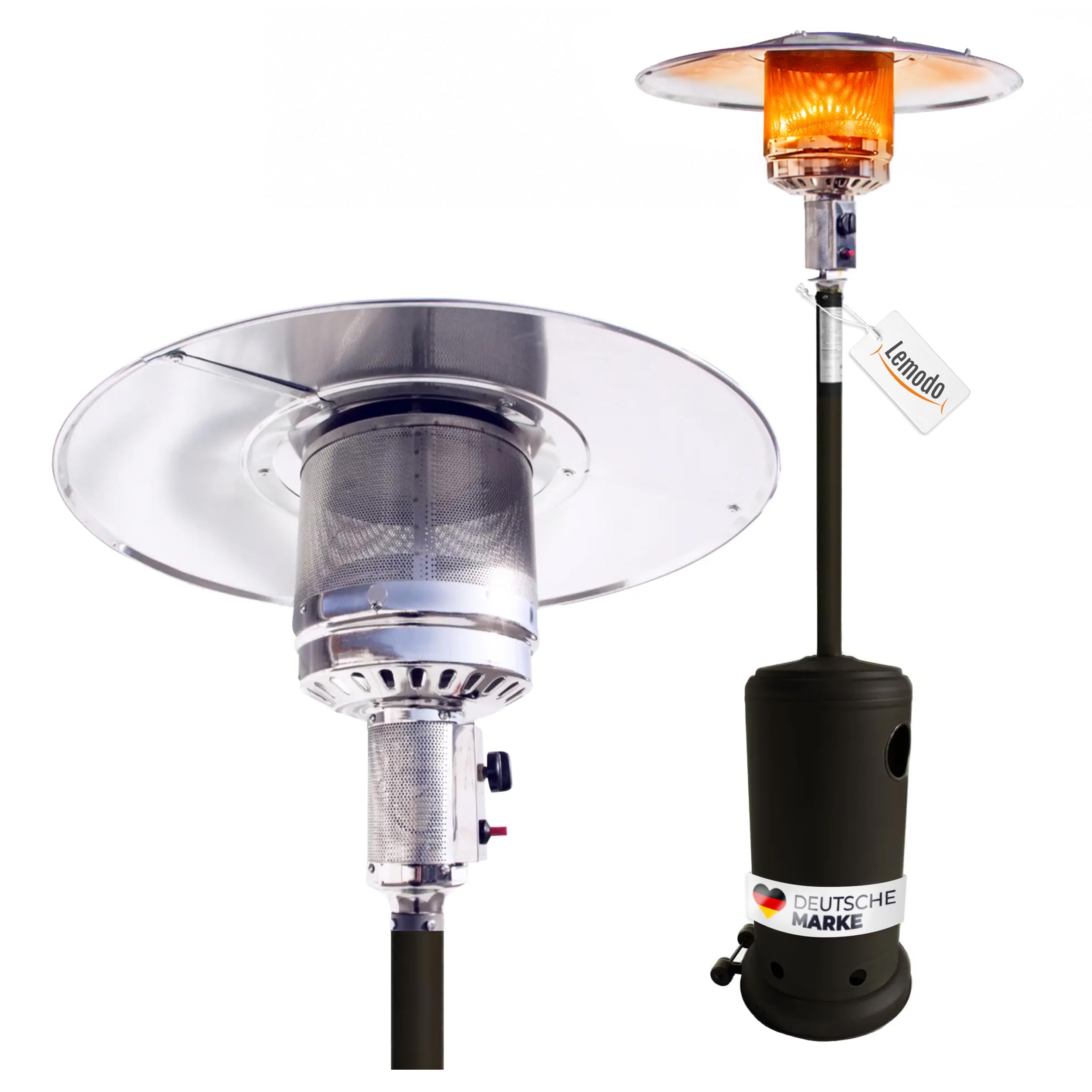Lemodo Heizpilz 14 kW, Gasheizstrahler mit Piezo-Zündung, stufenlos regulierbar, mit Rädern und Umkippsicherung, für Terrasse, Garten, Sitzgruppen und Außenbereiche, geeignet für Gasflaschen bis 11 kg