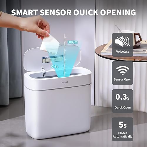 Miniatura 4 de JOYBOS Paquete de 2 cubos de basura con sensor para baño con tapa