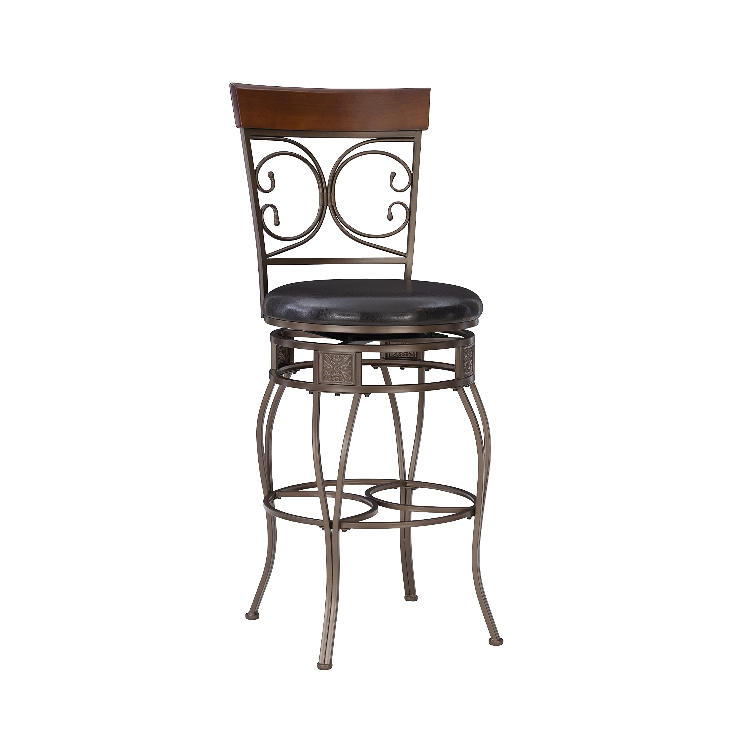 Powell Company Back Scroll Powell Big and Tall Barstool, Bar Height, Dark Bronze/Brown