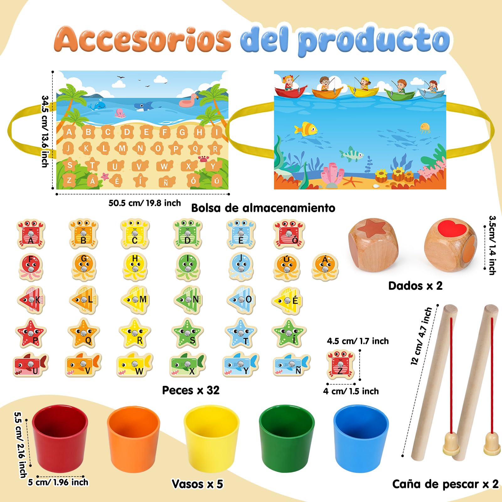 Juguetes Niños 2 3 4 Años, Juguetes Montessori 2-4 Años de Madera para Pescar en Español - Juegos Educativos Niños 2-4 Años, Regalos Cumpleaños Niños 2-5 Años