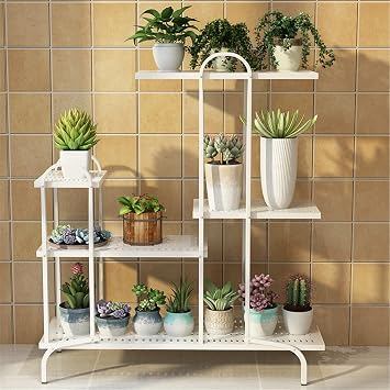 Plant Stand Flower Pot Holder Metal Flower Stands, 5 Tier Plant Stand Table Flower Rack Flower Display Shelf Indoor Outdoor Plant Holder Stand Shelf for Balco,White
