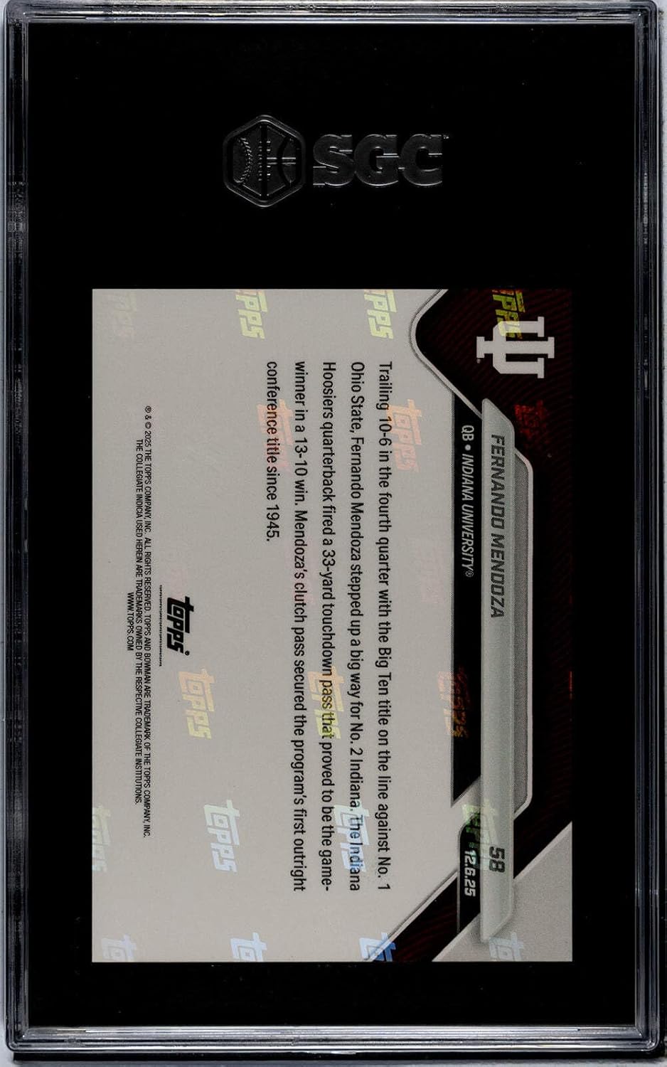 Graded 2025 Topps Bowman U Now Fernando Mendoza #58 Rookie RC Football Card SGC 10 Gem Mint