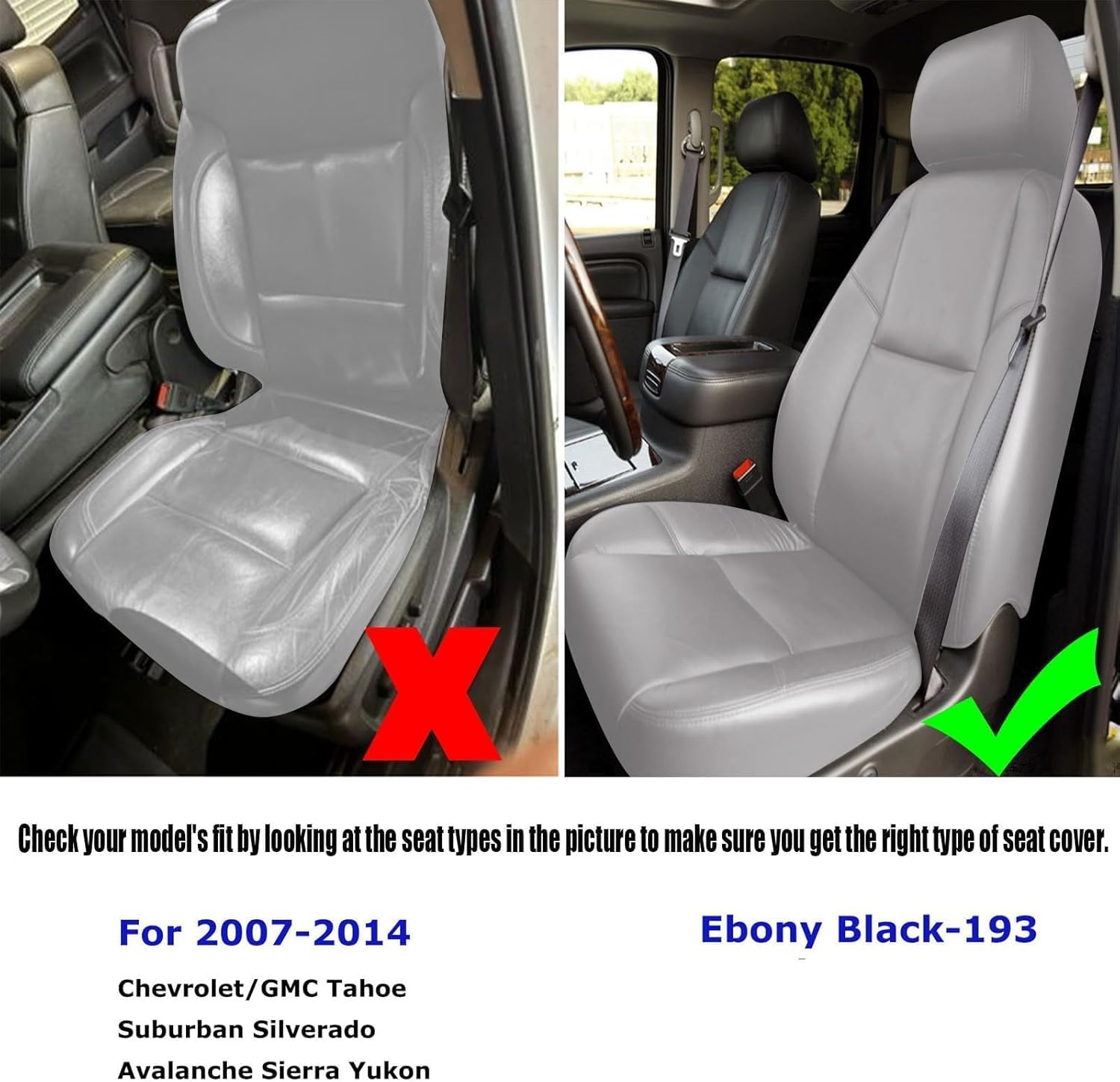 GXARTS Light Gray #833 Driver or Passenger Side Top Lean Back Leather Seat Cover Replacement Fit for Chevy Silverado Tahoe Suburban Avalanche GMC Sierra Yukon 2007 2008 2009 2010 2012 2013 2014