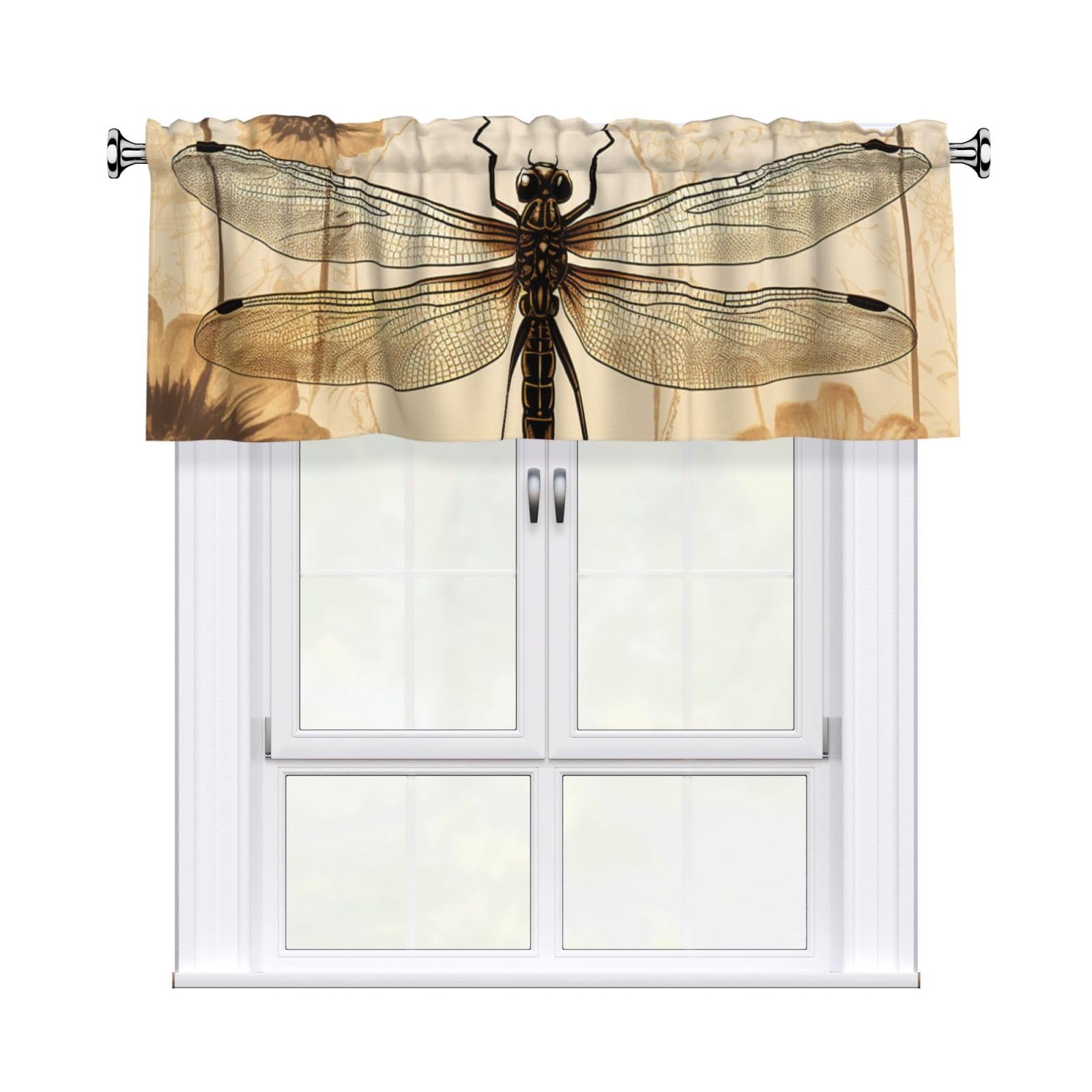 FekiLoot Dragonfly On Sunflower Curtain Valance for Windows, Kitchen Window Valances Rod Pocket Window Treatments Short Curtains Drapes for Bathroom Bedroom Cafe Decor 54x18inch 1 Panel