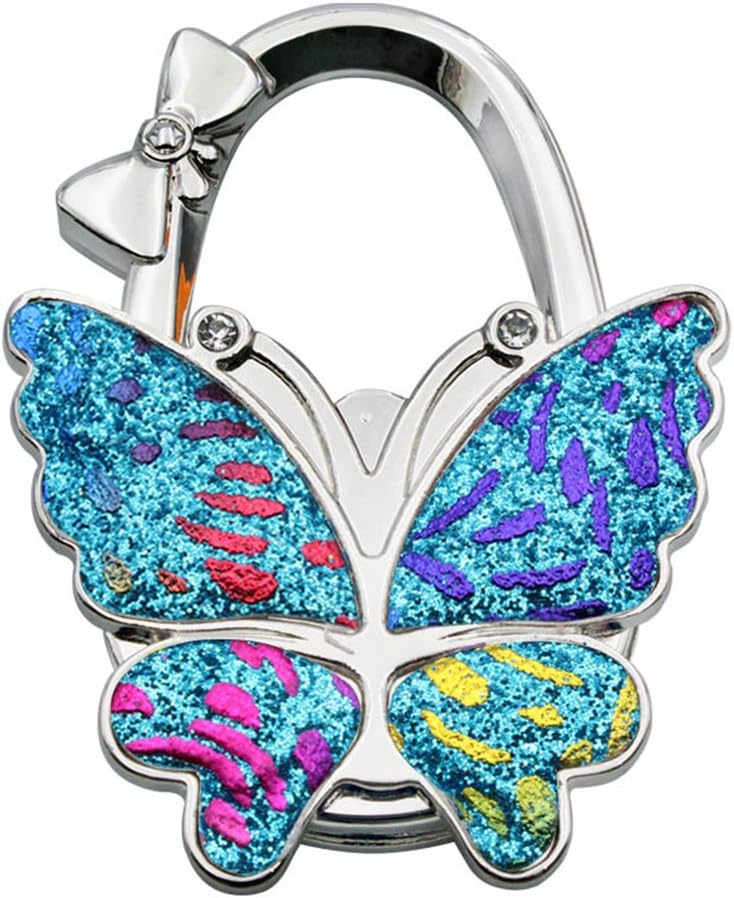 Colorful Butterfly Style Premium Foldable Handbag Bag Purse Hanger Table Hook Holder (Azure Colorful)