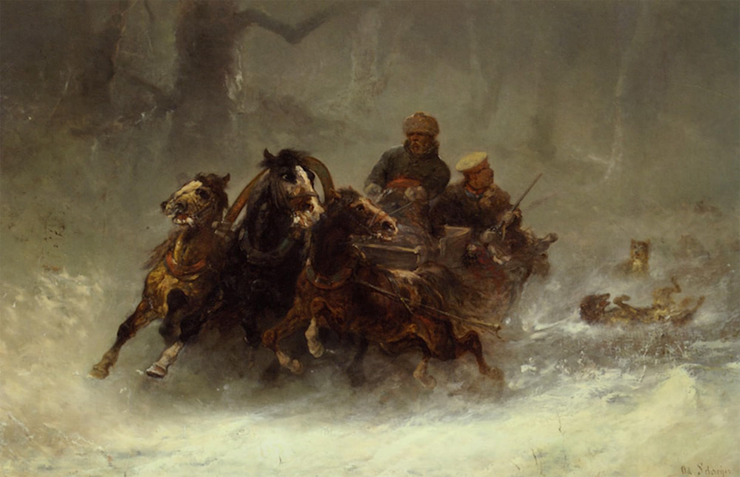 ARTXLXXBN Famous Prints Artwork Pictures Poster Painting Art Persued by Wolves by Adolf Schreyer Artwork Landscape Pictures for Home Decor 60x90cm