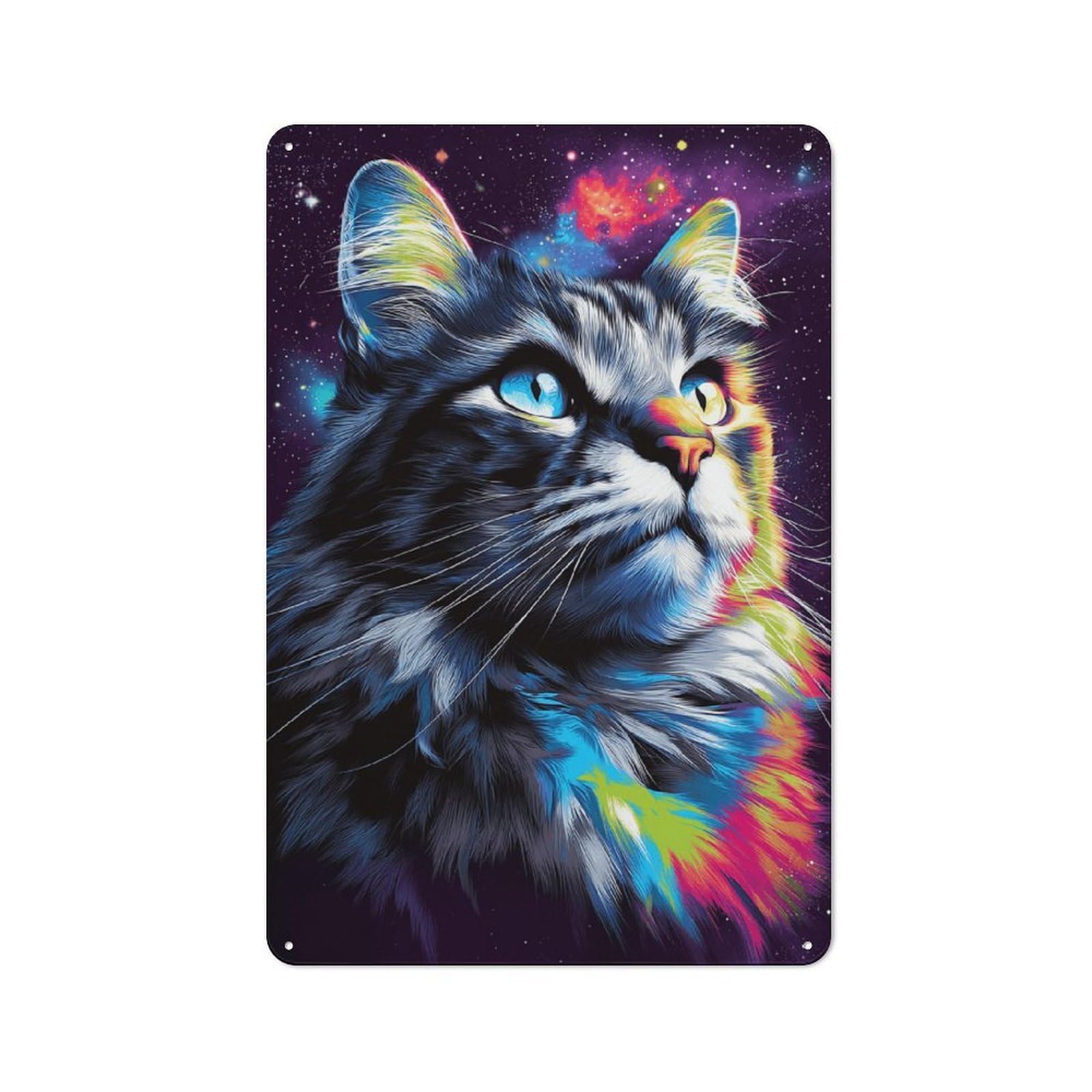 Galactic Cat Portrait Retro Metal Sign 30x20cm, Garage Style Shed Wall Plaque for Garage, Hobby Room, Office Or Man Cave