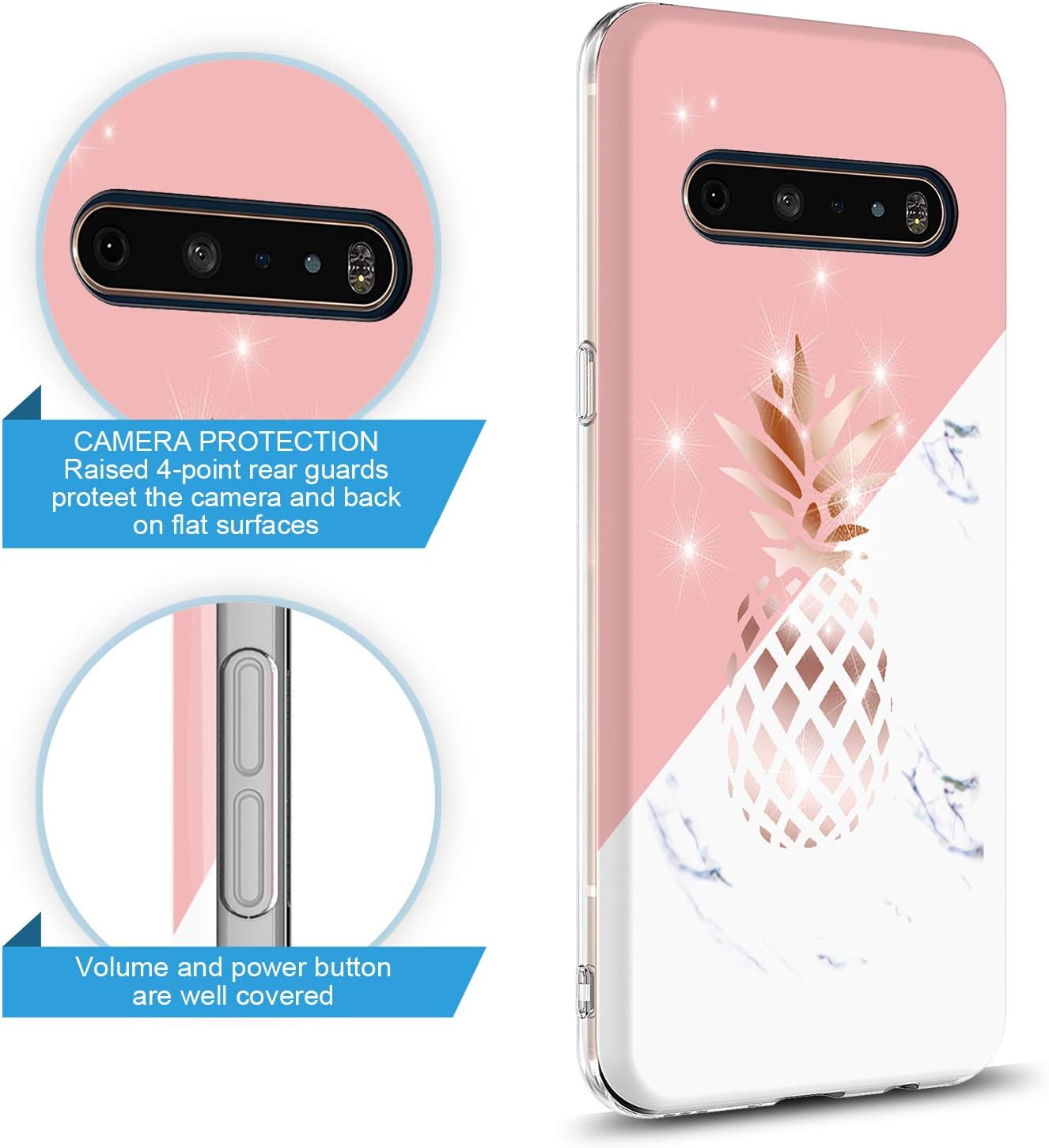 GORGCASE Phone Case for LG V60 Case, LG V60 Thinq (2020), Fashion Slim Light Weight Anti-Scratch TPU Bumper Armor Shockproof Cute Sparkly Bling Girls Women Drop Protective Cover Pineapple image 2