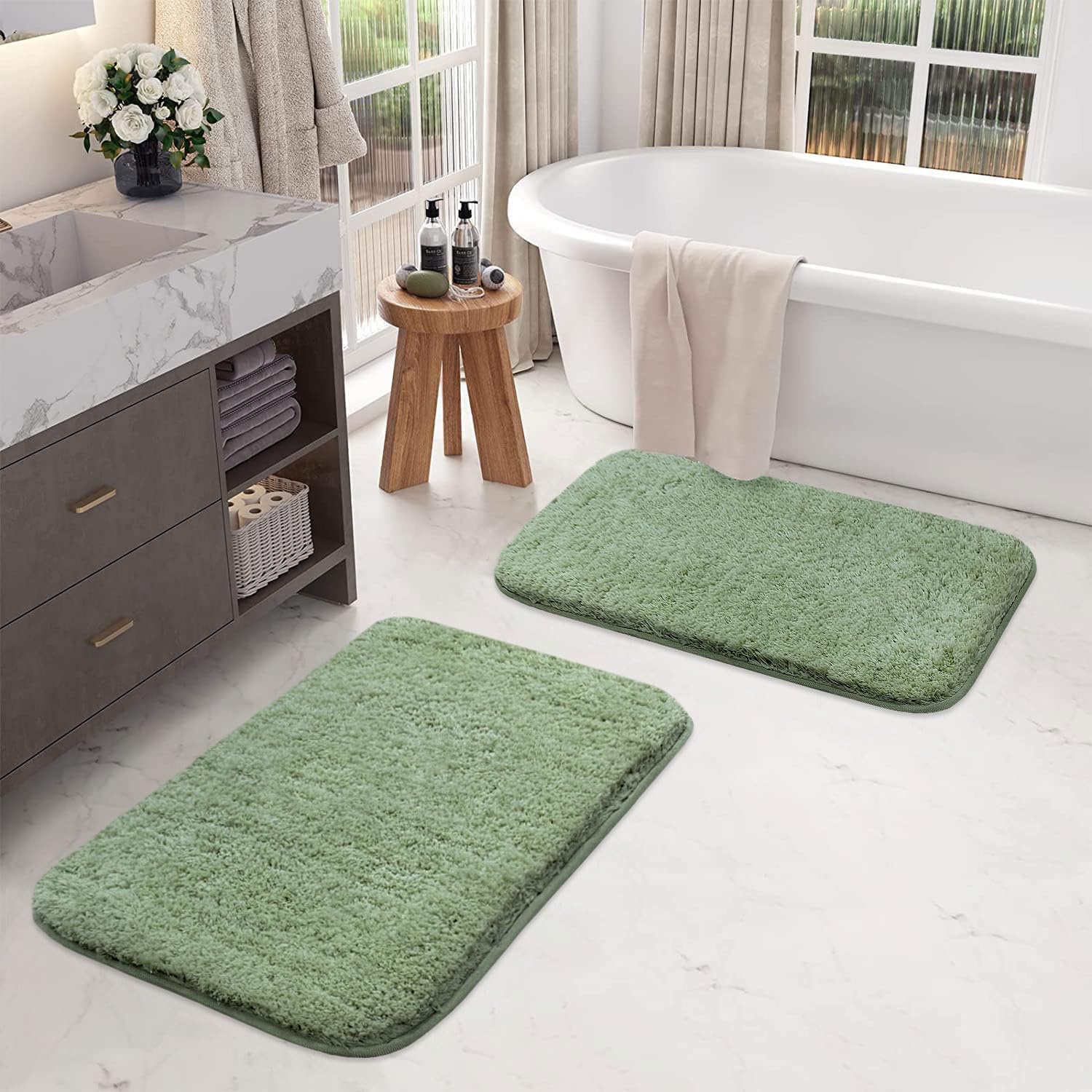 LUXE HOME INTERNATIONAL Bath Mat Super Soft Ultra Absorbent Rectangular Mat Microfibre 3200 GSM Door Mat For HOME/Kitchen/Bathroom/Bedroom/Kid'S Room Floor Mat (40X60 Cm) Pack Of 2, Green