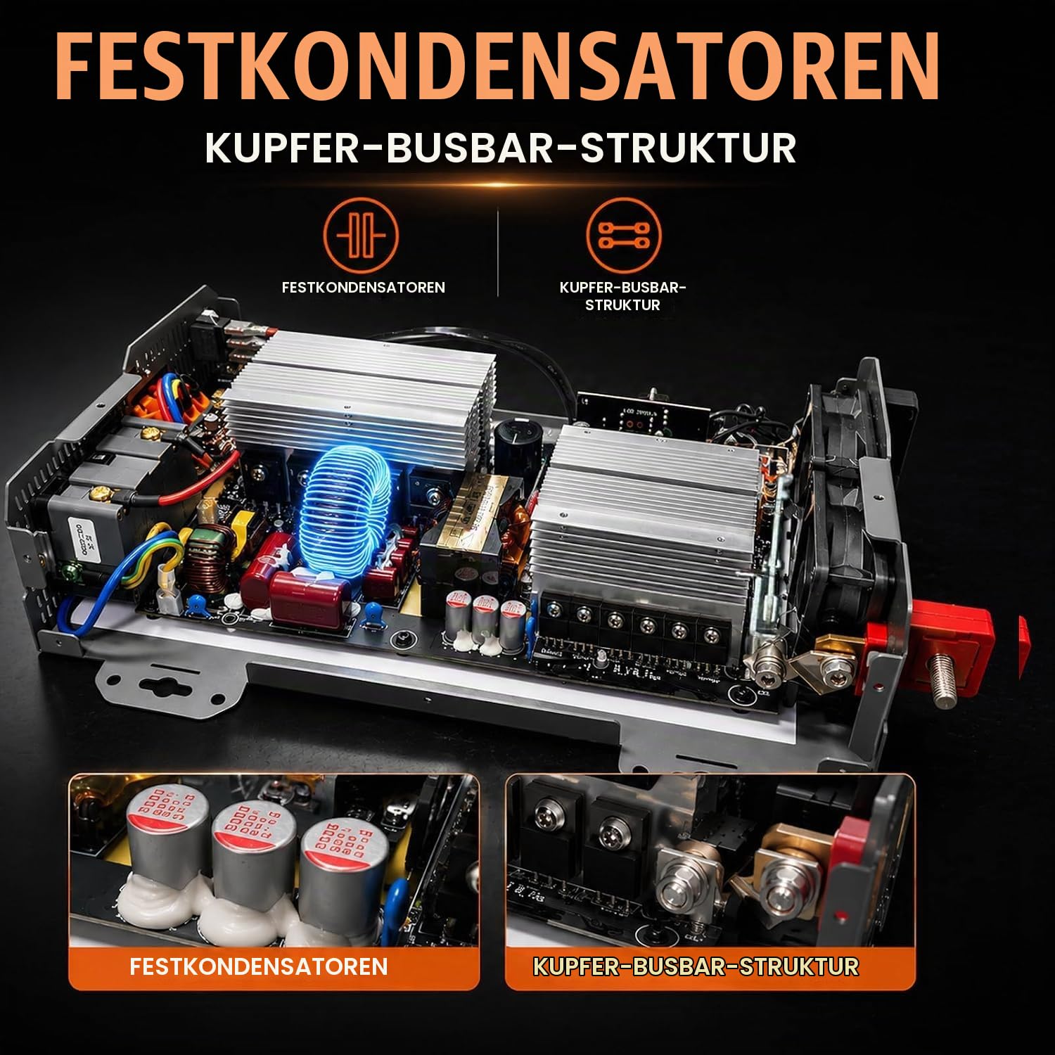 1080W Reiner Sinus Wechselrichter 12V auf 230V AC | Leiser Lüfter & Feststoffkondensatoren, 3000W Spitzenleistung, Innovatives Design für Zuhause, Wohnmobil, Camping, Off-Grid & Outdoor-Abenteuer