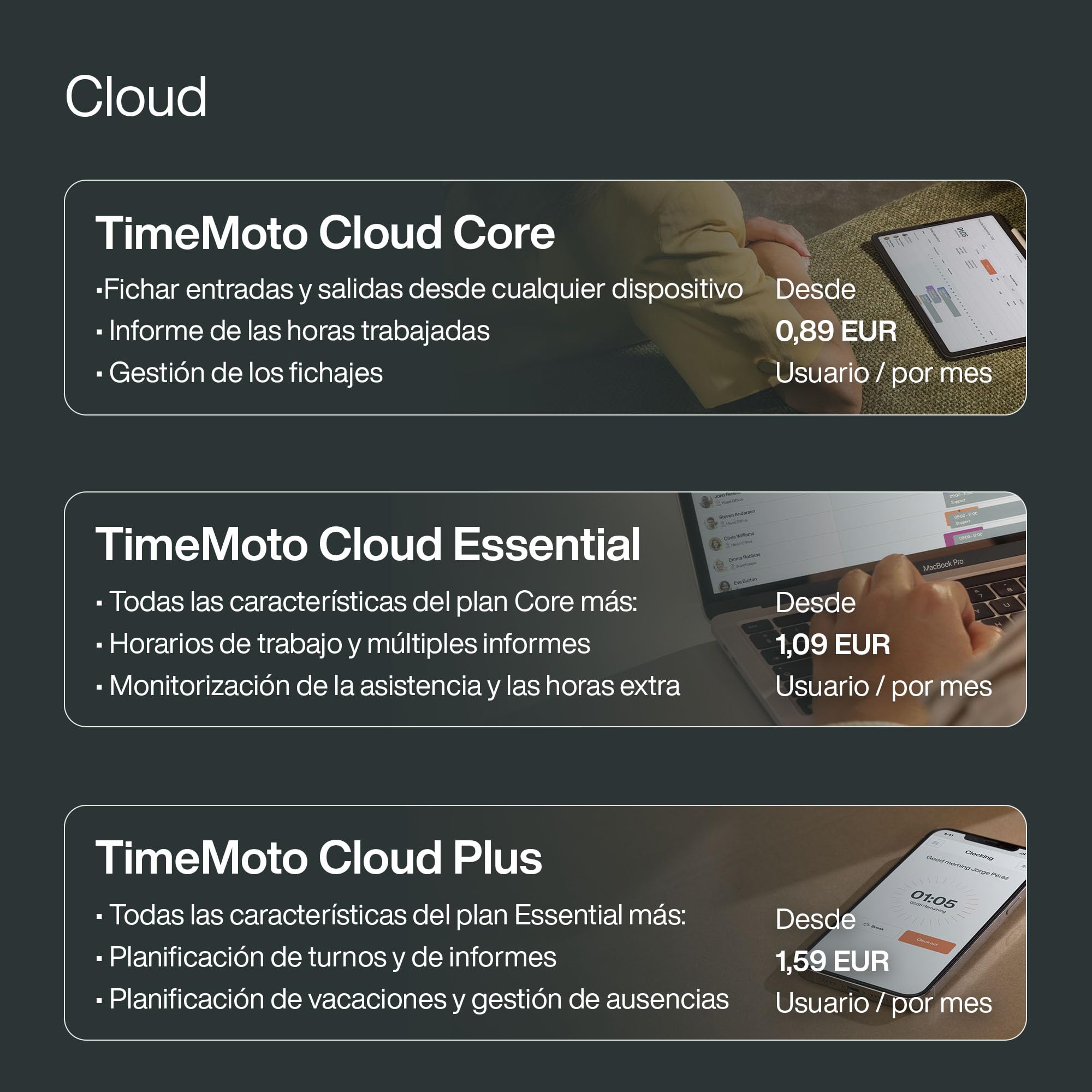Terminal de fichaje basado en la nube TimeMoto TM-616 con lector de tarjetas RFID y PIN, para hasta 200 usuarios, fichajes, gestión de horarios, control de presencia, informes de horas trabajadas