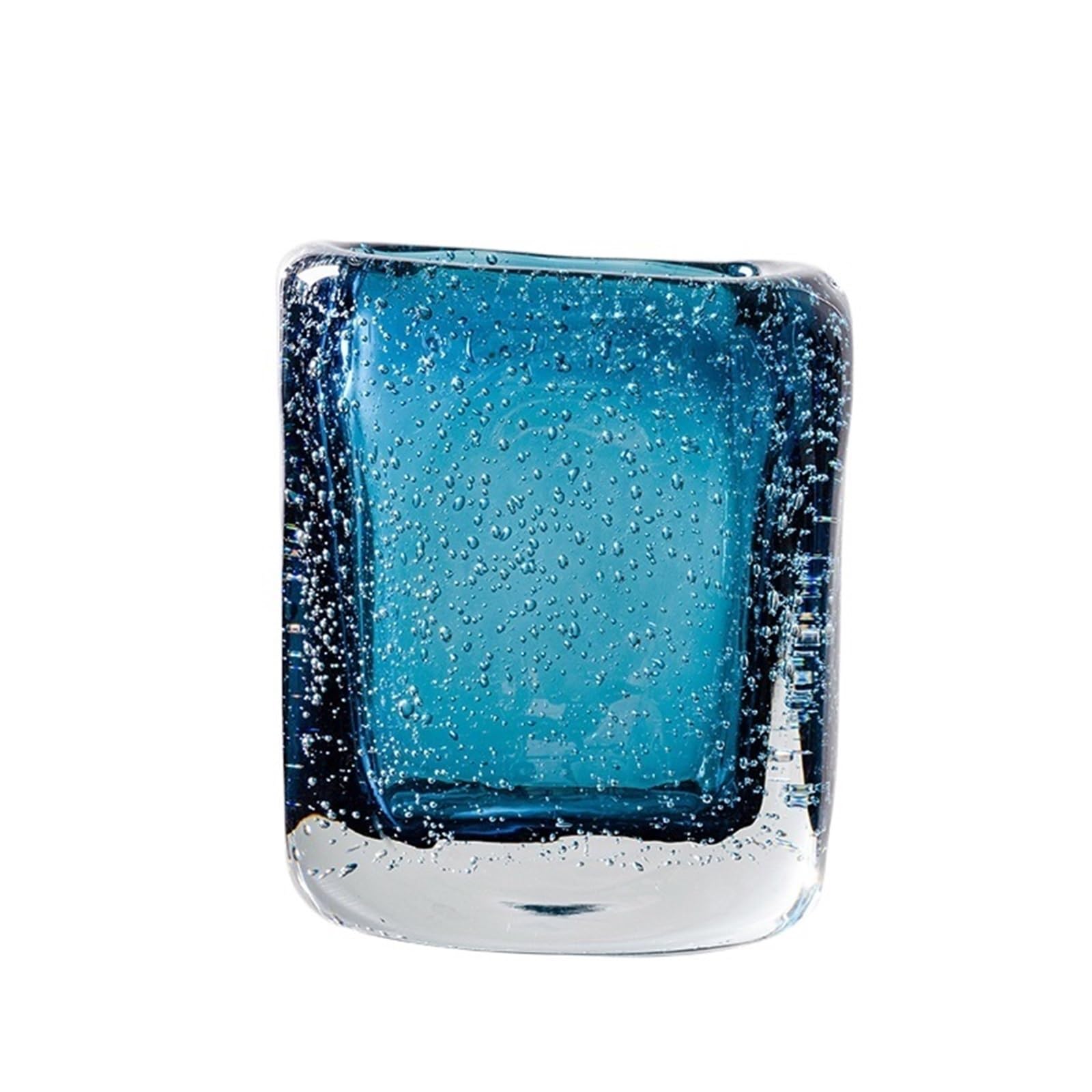 Geometric Vases Blue Glass Vase Bubble-thick Bottle Flower Square Geometric Flowerpot Home Decoration(S)