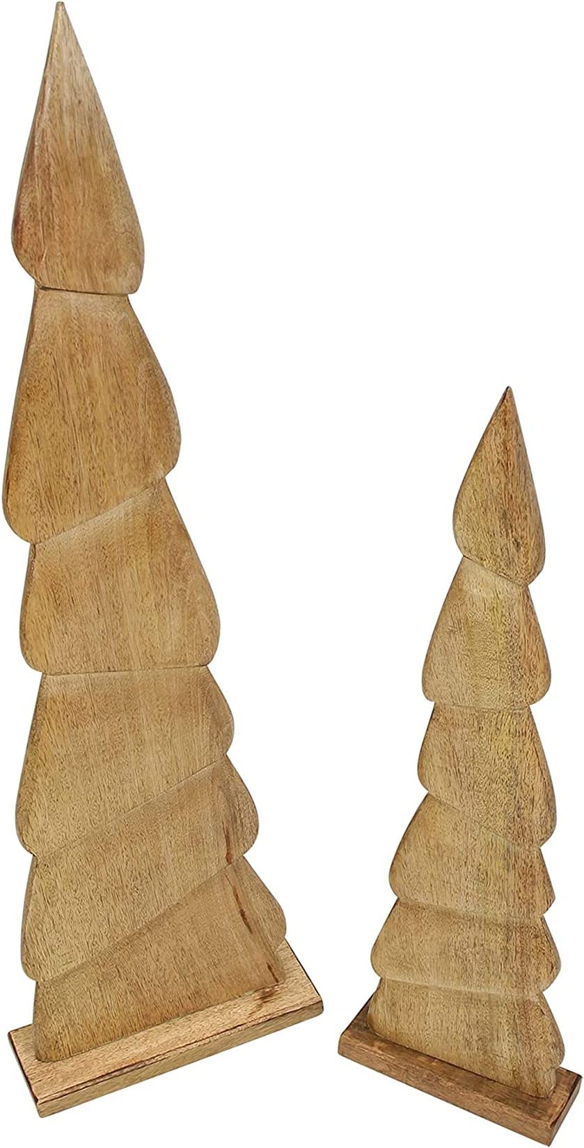 Dekoleidenschaft 2X Dekofigur Tannenbaum Schlank aus Mango-Holz, 60 + 80 cm hoch, Weihnachtsdeko, Fensterdeko, Holzbaum, Dekosäule, Holzsäule, Dekobaum