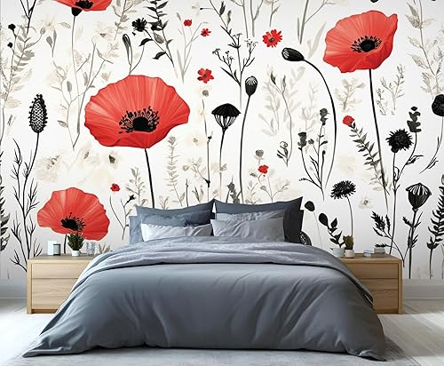 Miniatura 4 de Mural de pared floral retro, papel tapiz rústico floral de bar, flores abstractas 3D, impermeable, para cafetería, restaurante, sala de estar,