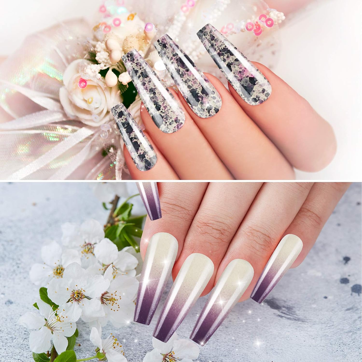 432 Pieces 18 Sets Extra Long Press on Nails Ballerina Coffin False Nails Ballerina Nail Tips Full Cover Fake Nails Artificial Acrylic Nails for DIY Nail Salon (Gradient Pattern)