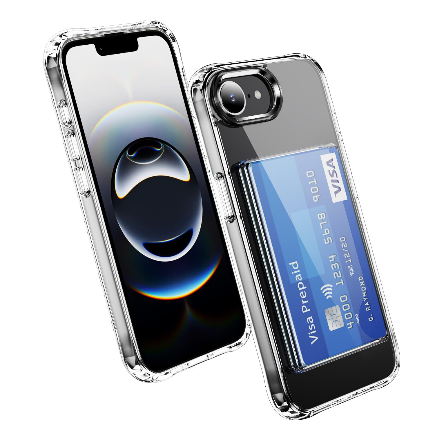 ELEPIK for iPhone 16e Case with Card Holder, [Up to 2 Cards] [Anti-Yellow] [Military Grade Protection] Shockproof Slim Phone Protection Clear Case for iPhone 16e, Clear iPhone 16e Clear