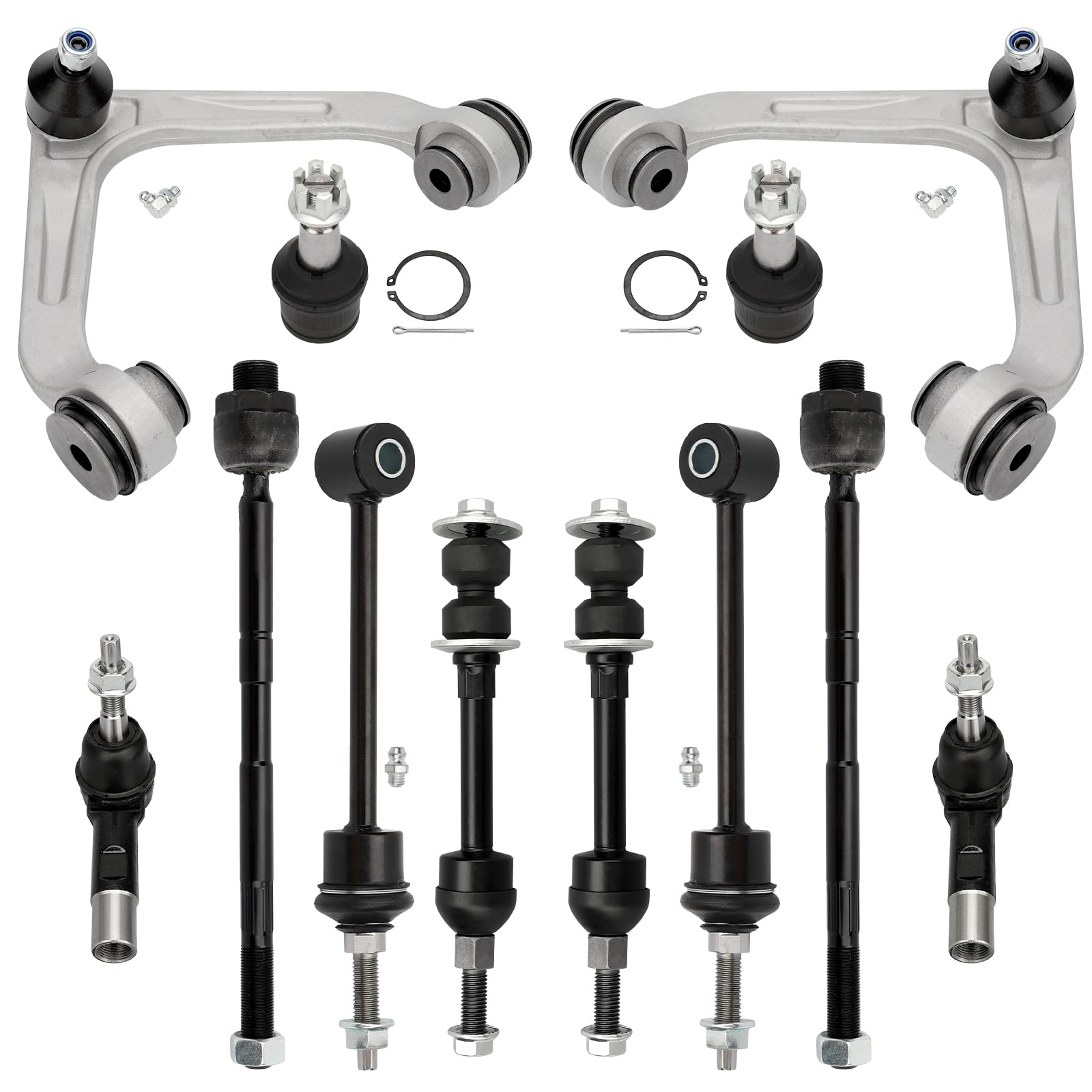 2WD Suspension Kit Front Upper Control Arms Ball Joint Sway Bar Inner and Outer Tie Rod, Replacement for Dodge Ram 2500/ Ram 3500 2004 2005 2006 2007, K7462 K7465 K80901 K80821 EV80211 ES3538