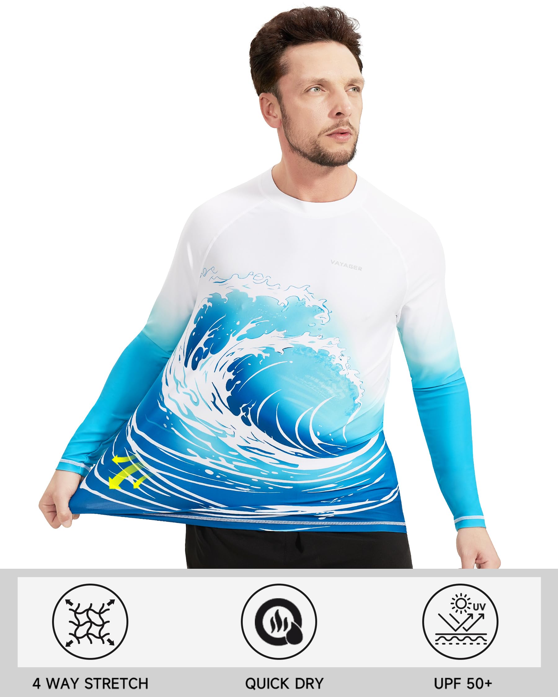 VAYAGER Camiseta de natación para hombre, protección solar UV UPF 50+, de secado rápido, camiseta de manga corta, camiseta de surf para pesca y playa