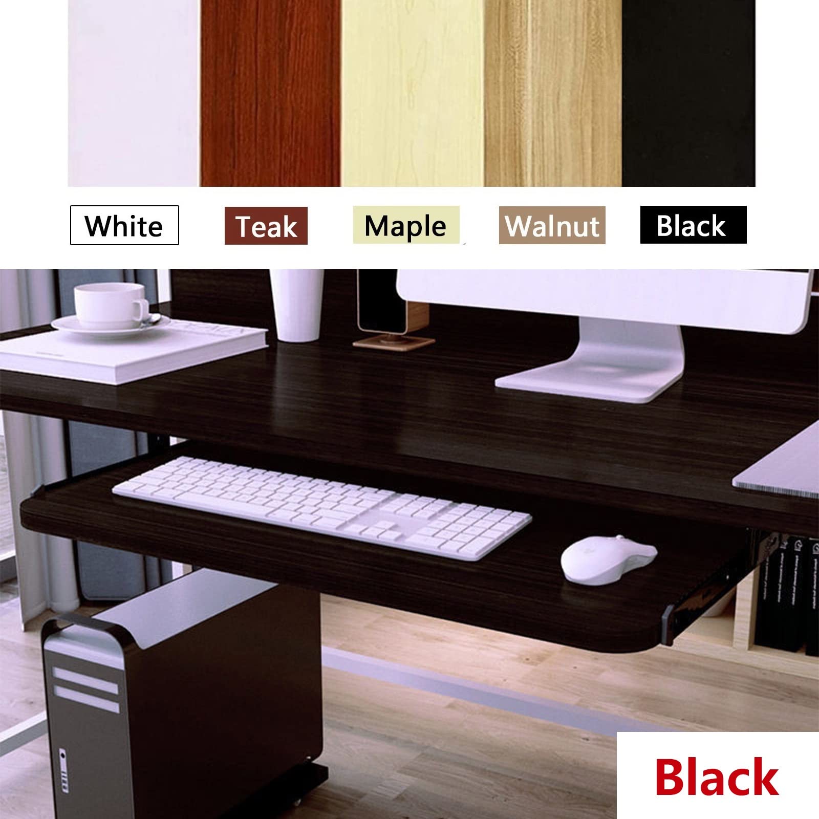 Ausziehbare Tastaturablage unter dem Schreibtisch, Tastaturablage aus Metallgleitschienen und Holzablage - 54 60 70 cm Mausplattform/Schwarz/700 mm * 270 mm