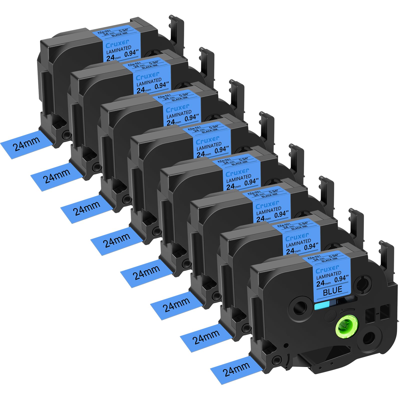 Cruxer Lot de 8 Compatible TZE-551 pour P-touch Noir sur Bleu 24 mm