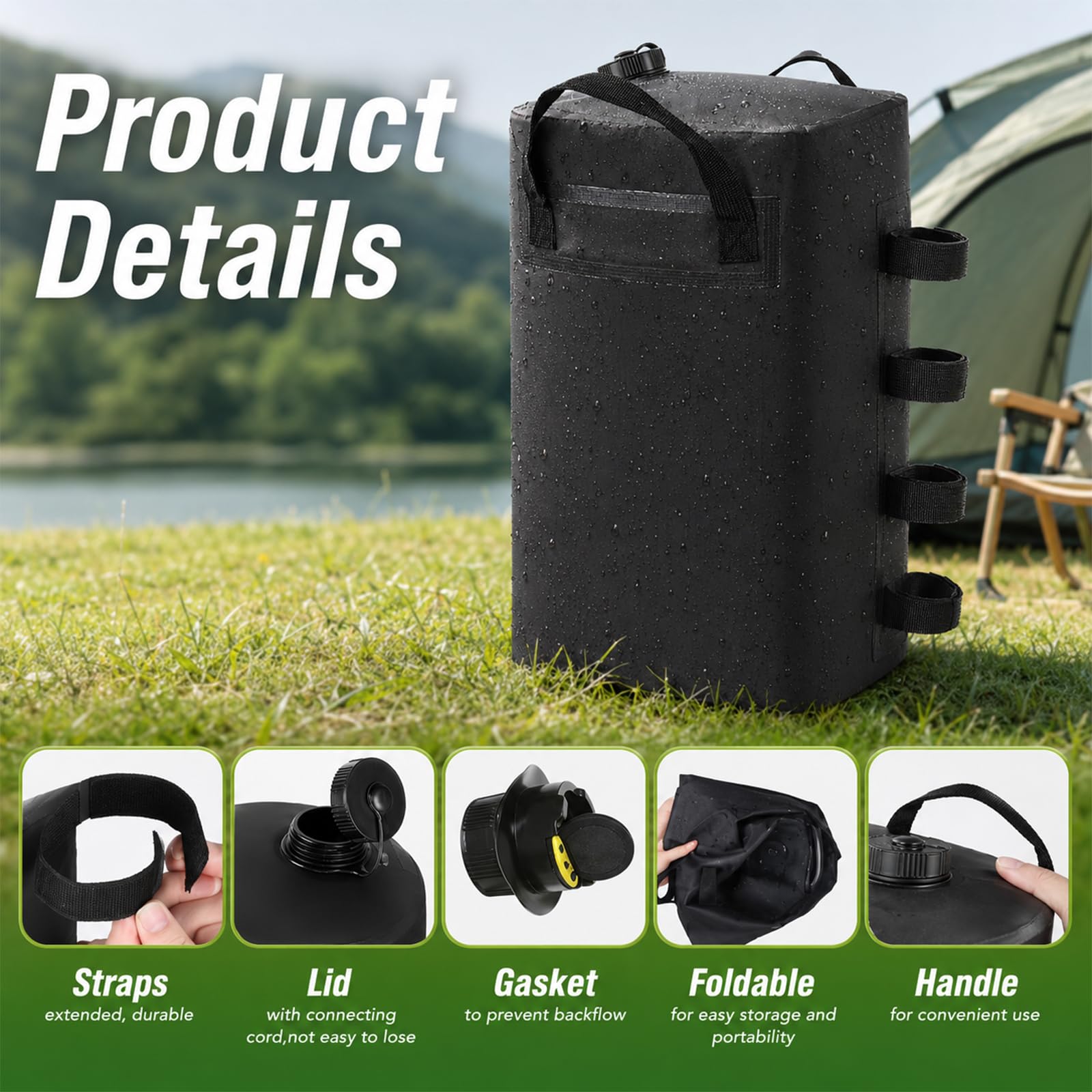 Lot de 4 poids de 25 l pour tonnelle, sacs de sable et pieds de tonnelle, remplis d'eau, sacs de lestage réutilisables, sacs de sable pour tonnelles, tentes de jardin, tentes de réception