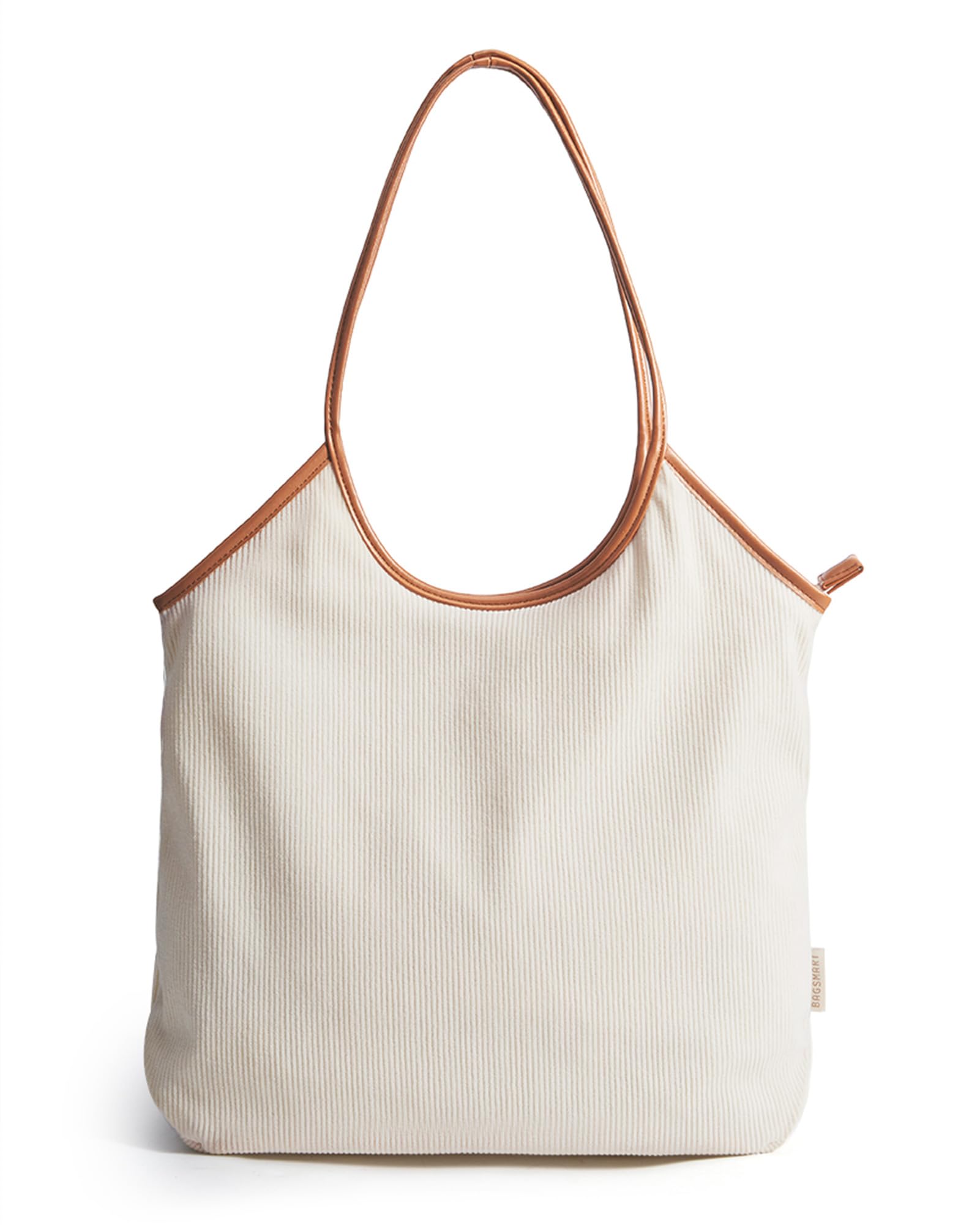 BAGSMRT Corduroy Tote Bag for Women Beach Bag with Zipper Casual Shoulder Bag Lightweight Travel Tote Hobo Handbag | PU Leather Handles, 14L Capacity, Inner Pocket, Beach, Travel, Shopping, Campus