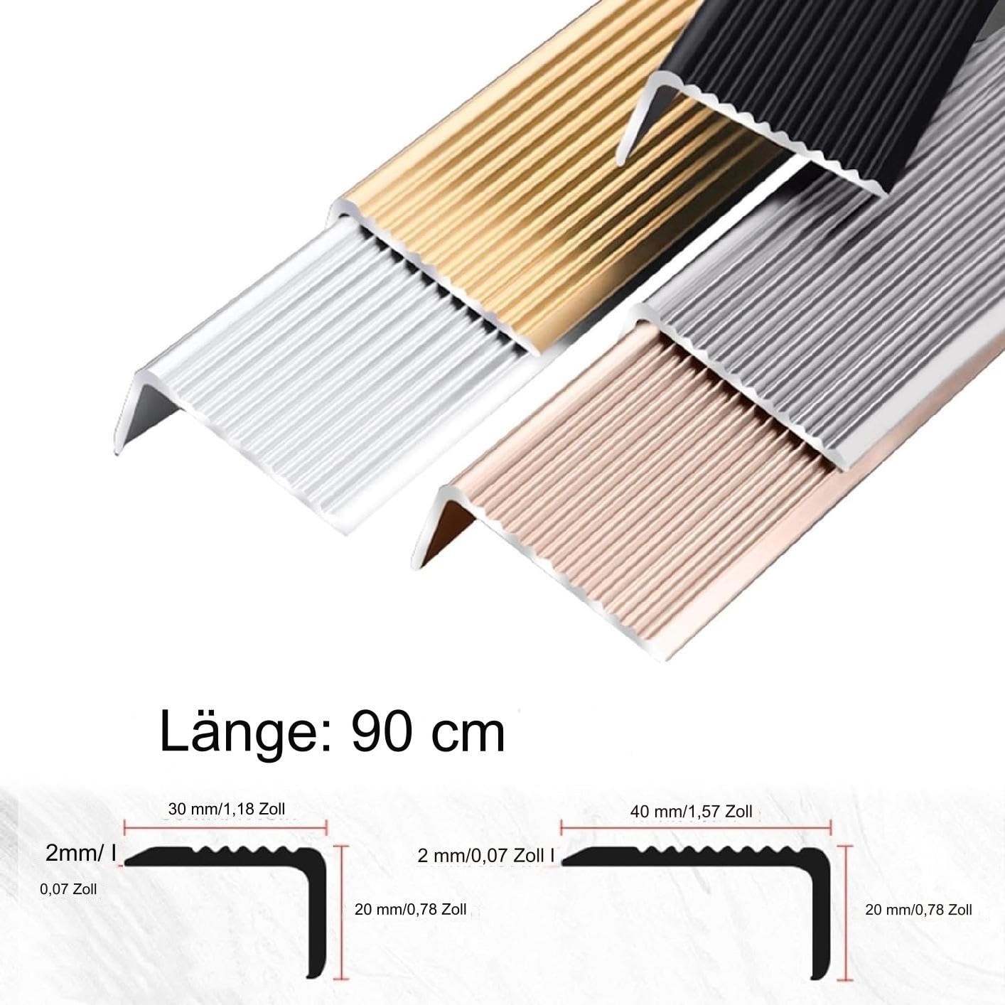 Perfiles Angulares De Aluminio para Bordes De Escaleras Y Pisos 90 Cm Moldura Antideslizante para Escalones Y Pisos Laminados(Black,W:30mm/1.18in)