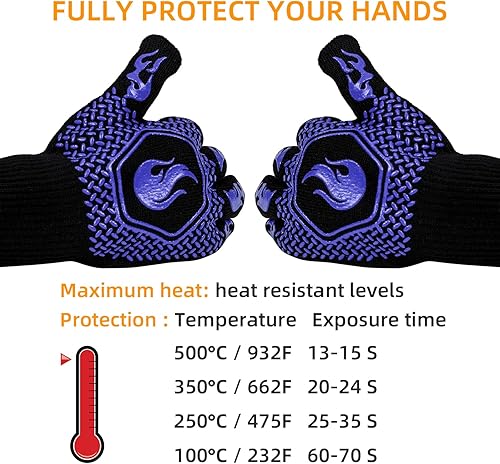 Miniatura 7 de Guantes para barbacoa a prueba de fuego, guantes resistentes al calor de 1472 F a los cortes, guantes de horno de silicona antideslizantes, guantes