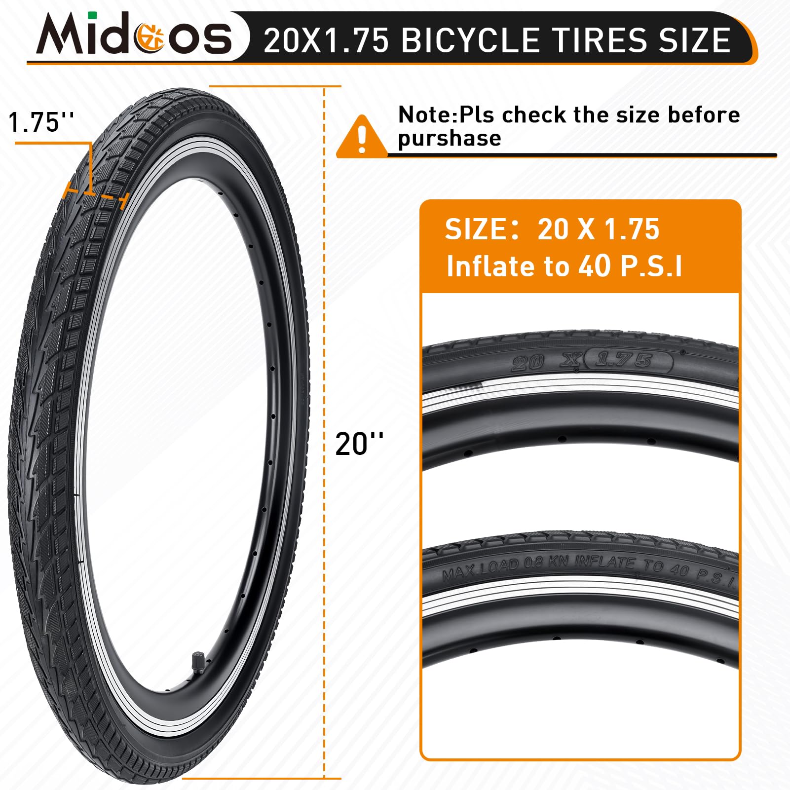Lot de 2 pneus de vélo de 20 x 1,75, pneus et chambres à air de vélo de 20 x 1,75, pneus de vélo de route de 50,8 cm avec valve Schrader Lot de 2 pneus de vélo de 20 x 1,75, pneus et chambres à air de vélo de 20 x 1,75, pneus de vélo de route de 50,8 cm avec valve Schrader