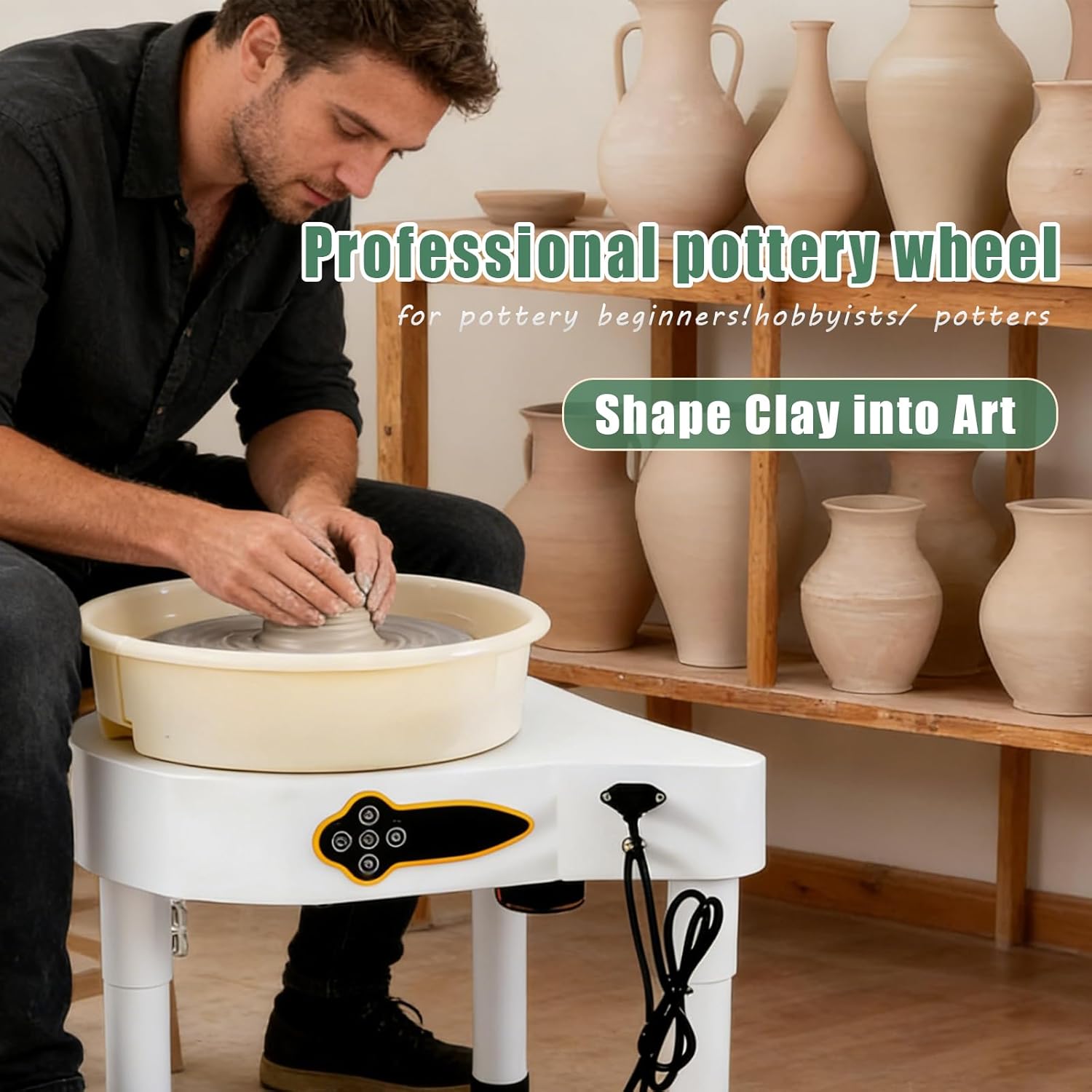 11 inch Pottery Wheel Machine,350W Direct Drive Motor,with LCD Panel，Adjustable Speed Foot Pedal Control,Detachable Basin,Clay Tools for Kids, Adults, Beginners, Art Craft Work Home DIY