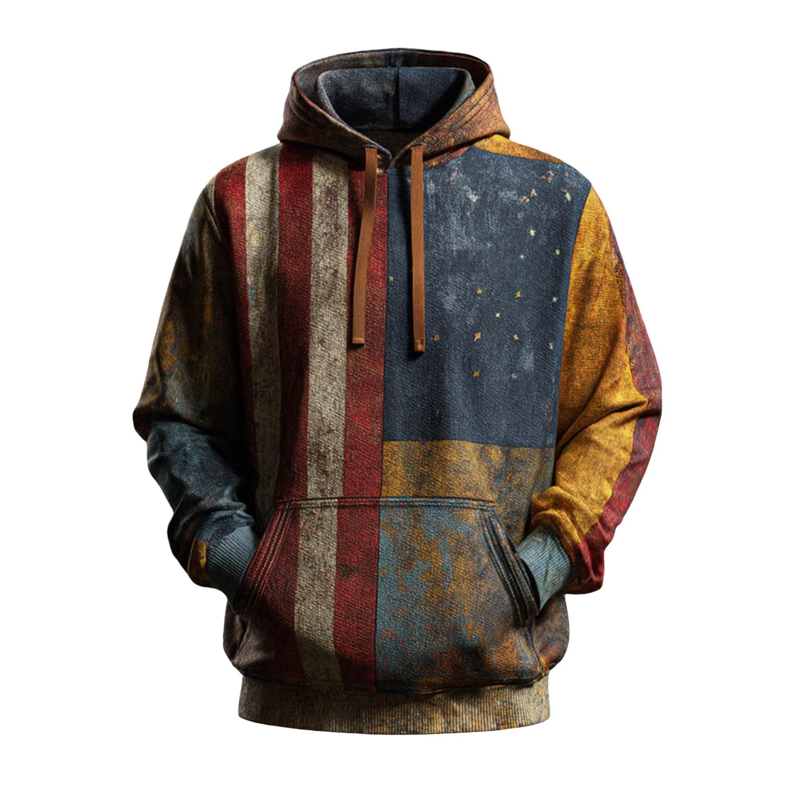 Sudaderas Hombre Deportivas Sudadera Informal con Capucha Y Bandera Estadounidense para Hombre, De Manga Larga, Mensaje Adoración A Dios, Estilo Retro, Texto (Navy, XXXXL) Ropa