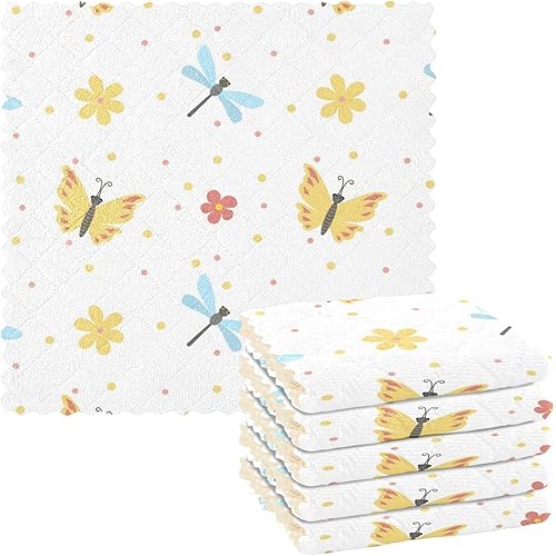 Butterfly Dragonfly Flowers Cotton Decor Microfiber Dish Towel Quick Dry 6 Pack Microfiber Absorbant Towel for Restaurant Table