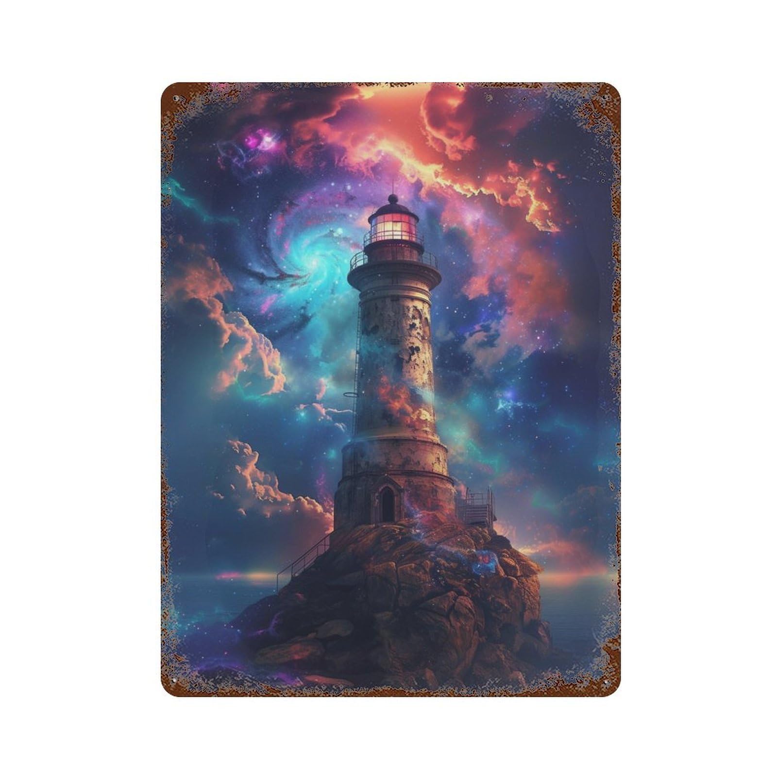 Galactic Lighthouse Rustic Tin Plaque 15.7"x11.8", Classic Wall Plaque for Garage, Pub Or Kitchen