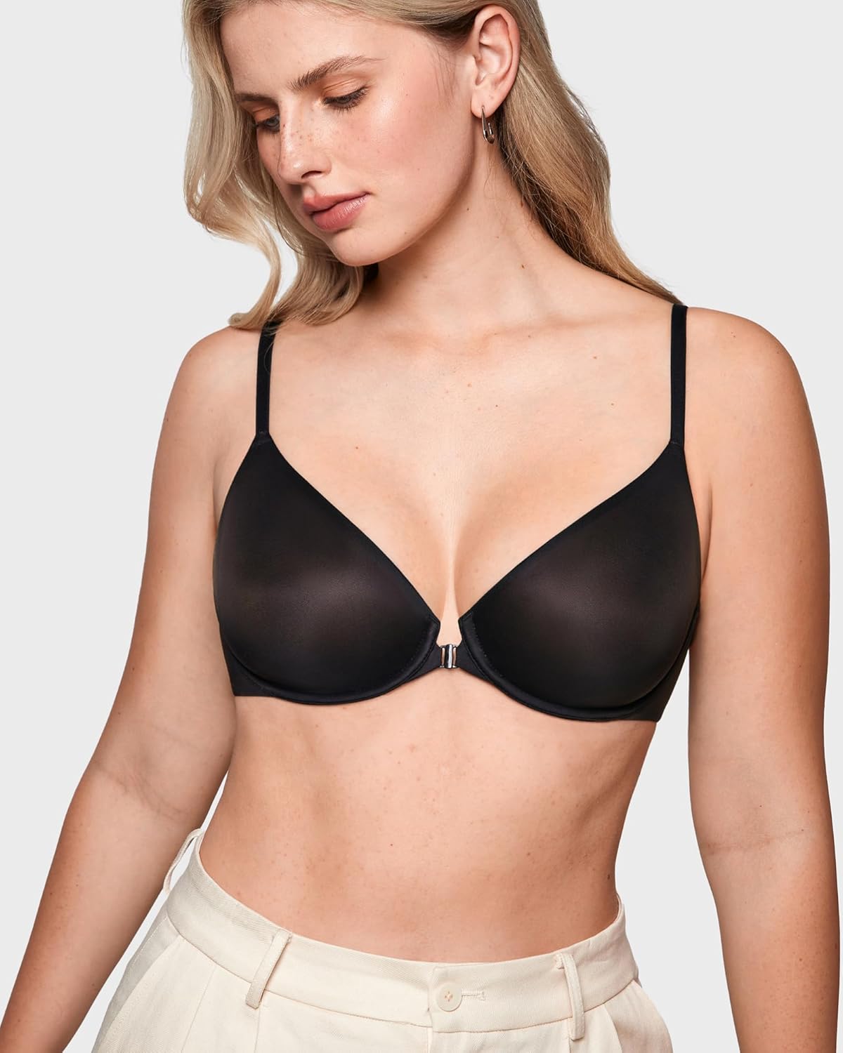 INLYRIC Women's Mesh Front Closure Bras Unlined Sheer Demi Plunge Supportive Comfortable No Padding Underwire Bra - Image 2