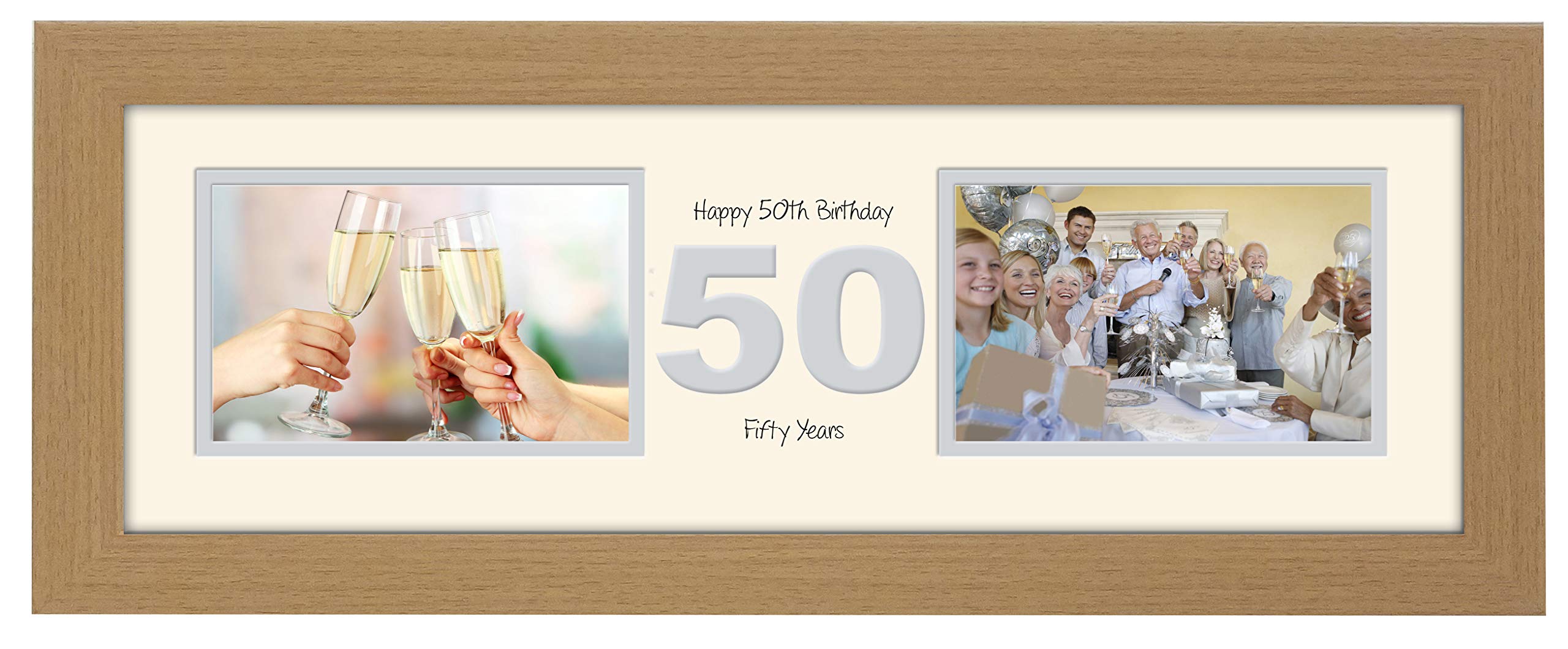 Photos In A Word Oak Finish Frame Cream Mount Grey Inside 50Th Birthday Photo Frame Fiftieth Gift Takes Two 6”X4” Landscape Photos 1225A (Oak Finish Frame Cream Mount Grey Inside)