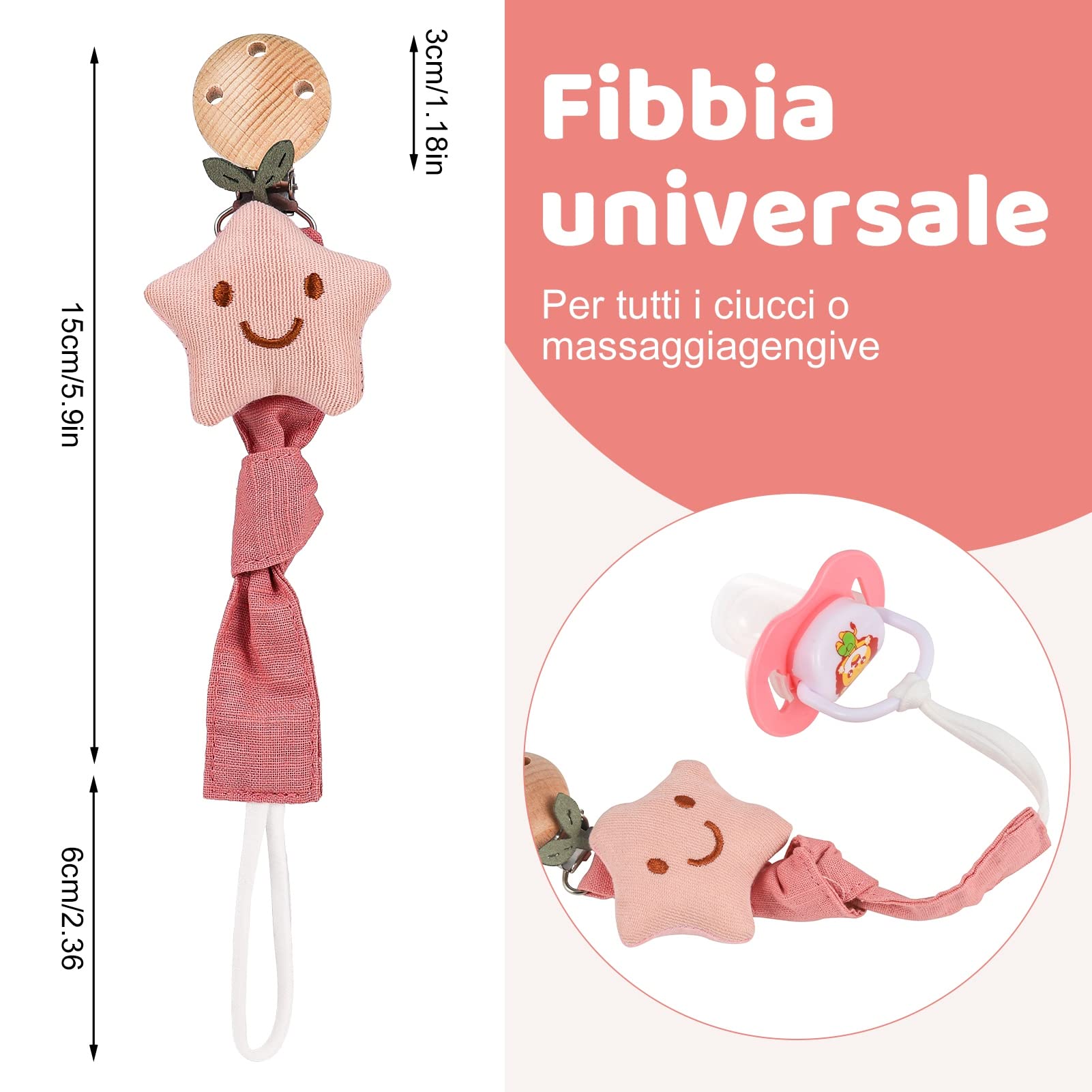 Bohoman Catenella Portaciuccio, 2 PCS Clip per Ciuccio Neonato Catena per ciuccio Bambino Clip Ciuccio Corda per Ciuccio con Clip per Ragazzi e Ragazze Lavabile Adatto a Tutti i Ciucci