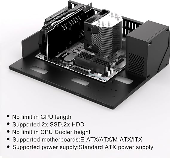 PC Test Bench, Open Air PC Case, ATX Open Frame Computer Chassis, DIY Techbench PC Case for EATX ATX MATX ITX