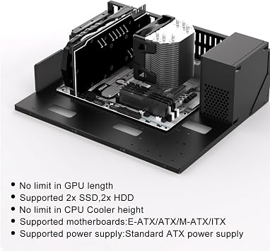 PC Test Bench, Open Air PC Case, ATX Open Frame Computer Chassis, DIY Techbench PC Case for EATX ATX MATX ITX
