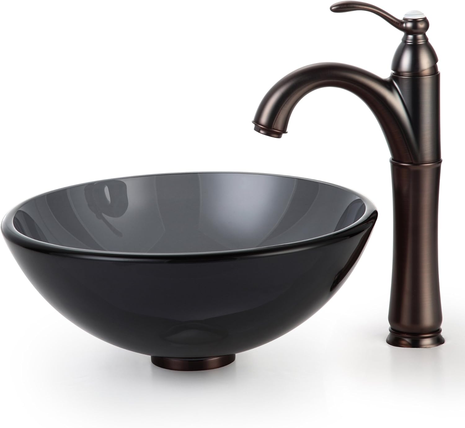 Kraus GV-104-14-SN 14-Inch Clear Black Glass Vessel Sink with PU-MR, Satin Nickel