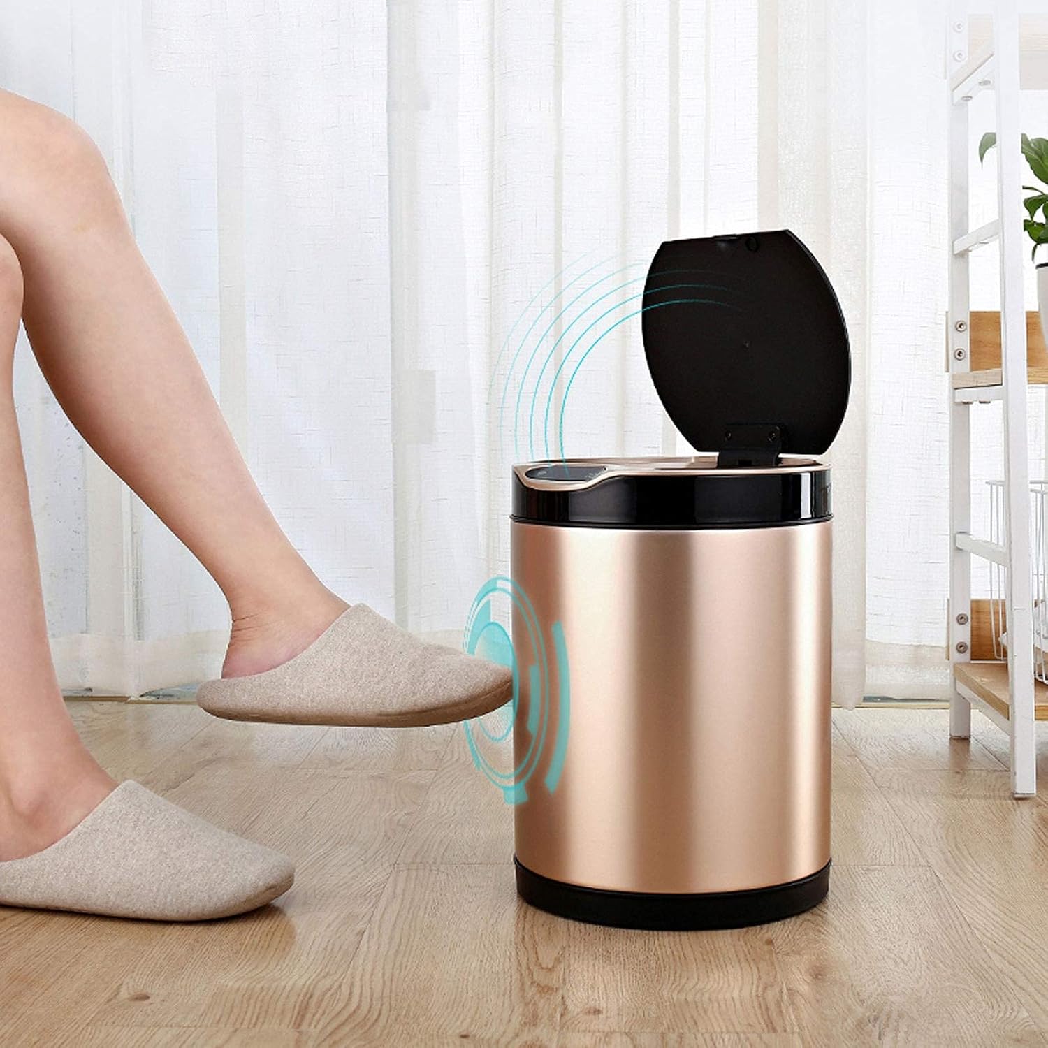 Trash Can Wastebasket Household Induction Trash Can Automatic Rubbish Can with Member Round Stainless Steel Trash Can with LED Countdown Timer for Living Room Kitchen Bathroom Marbage Can for Indoor