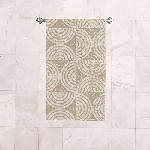 Miniatura 6 de Juego de 2 toallas de baño de mano para baño, forma geométrica, círculo, beige, absorbente de agua, poliéster suave para cocina, gimnasio, spa,