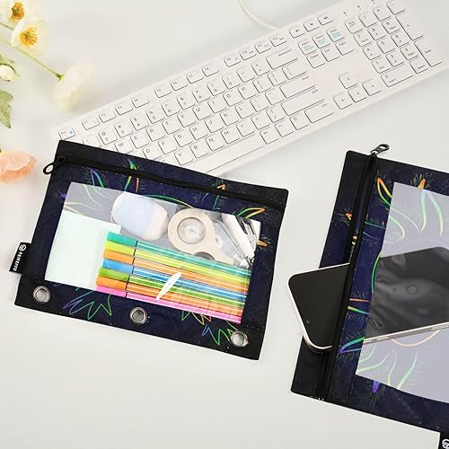 Miniatura 10 de Gredecor Estuche para lápices con 3 anillos, con cremallera de dinosaurio, paquete de 2 unidades, organizador transparente para la escuela y la