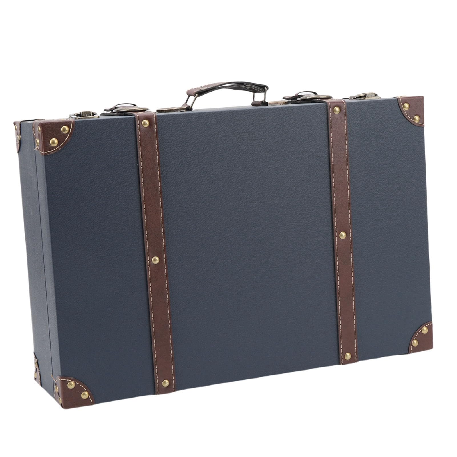 Walfront Pudełko na walizkę w Stylu Vintage Ozdobne Pudełko do Przechowywania Skrzynia o Gęstości 17,7 X 11,8 X 5,9 Cala Retro Organizer na bagaż ze Skórzanym Uchwytem i Paskami Rekwizyty do zdjęć w