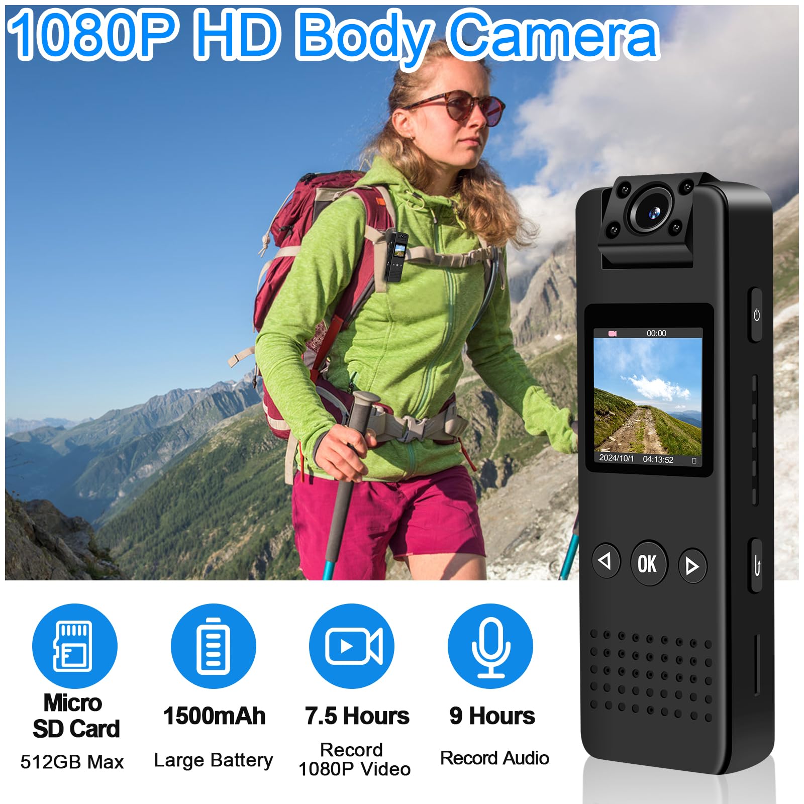 1080P HD Body Camera, 120° Wide Angle, Body Cameras