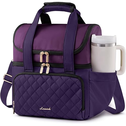 LOVEVOOK Insulated Lunch Bag For Women,Large Double Deck Adult Lunch Box,Teacher Lunch Tote Bag With Cup Holder,Leakproof Cooler Bag With Adjustable Shoulder Strap For Work Picnic Beach,Larger 15L