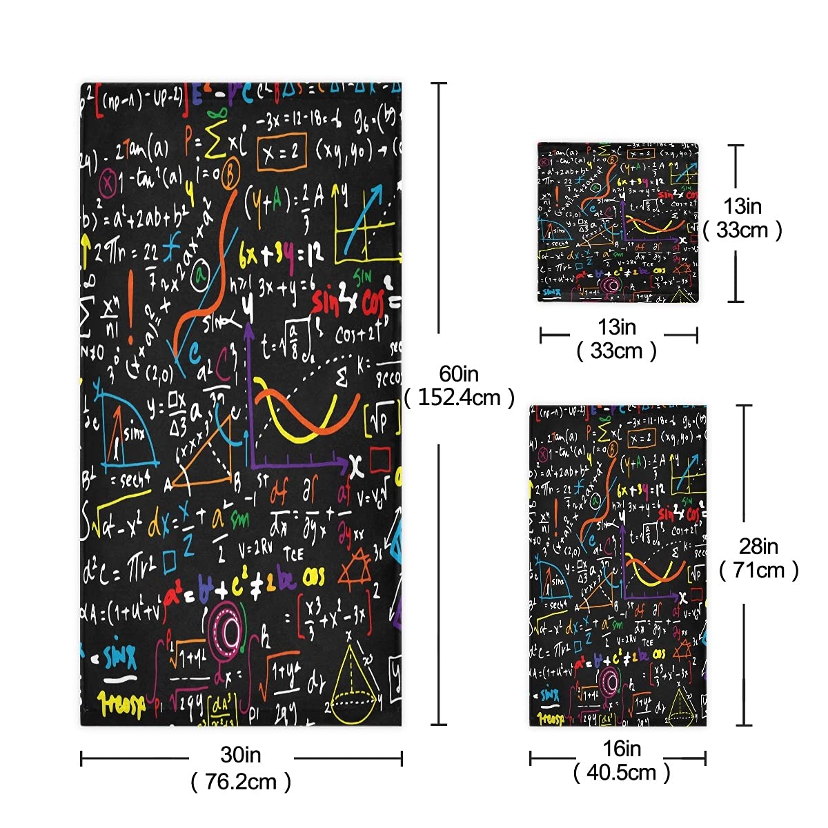 BEUSS Fórmula Matemática Colorida Juego de Toallas para Baño Playa 100% Algodón de Piscina Toalla (1 Toalla de Baño y 1 Toalla de Mano y 1 Paño de Lavado) para Nadar Hotel Niñas Niños Niños