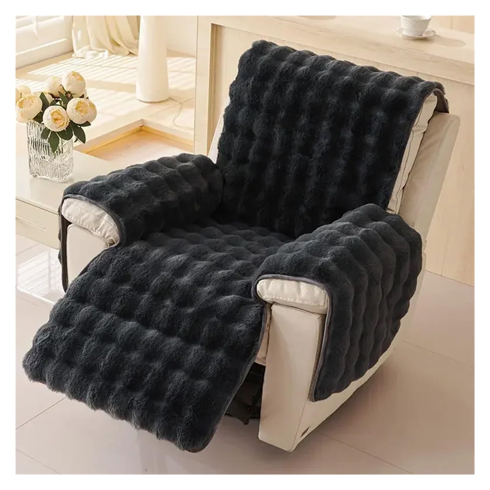 dwustronny pokrowiec na sofę, Pokrowiec na fotel rozkładany pluszowy 1-osobowy 60x225 cm wielokolorowy(Dark Grey)