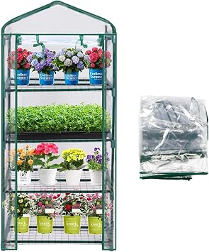 4-Tier Greenhouse Replacement Cover Clear PVC Greenhouse Replacement Cover with Roll-Up Zipper Door - 27" L x 19" W x 61" H Cover Only